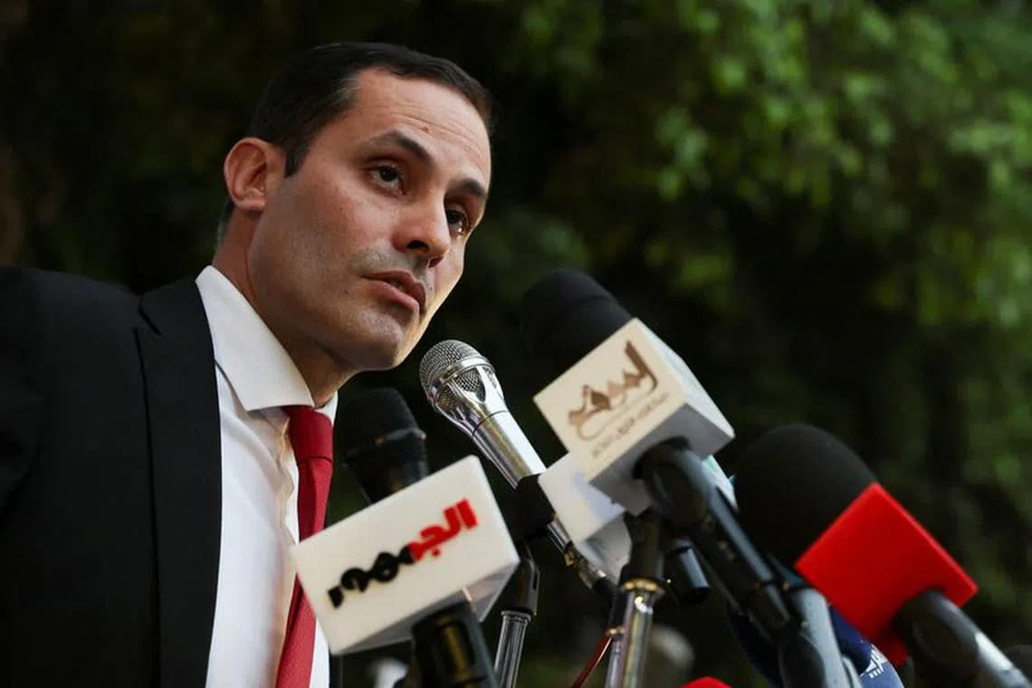 Ahmed el-Tantawy, a former member of parliament who belongs to the Civil Democratic Movement (CDM) and intends to become an opposition presidential candidate, speaks to the media during a press conference held by Egyptian opposition parties which affirm that people trying to endorse candidates hoping to stand against President Abdel Fattah al-Sisi in an election in December have been repeatedly obstructed from doing so, at headquarter of Conservative Party in Cairo, Egypt, October 13, 2023. REUTERS/Amr Abdallah Dalsh