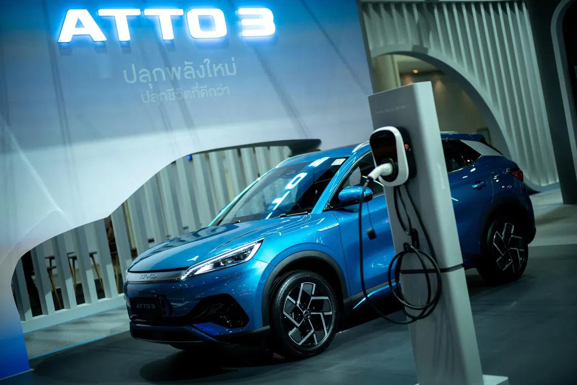 The BYD Atto 3 EV car is displayed at the 39 Thailand International Motor Expo, in Bangkok, Thailand, November 30, 2022. REUTERS/Athit Perawongmetha