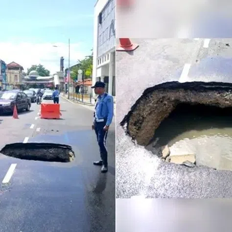 A sinkhole measuring 1.5m wide and 2.5m long appeared in George Town, Penang, Malaysia on Sept 21.