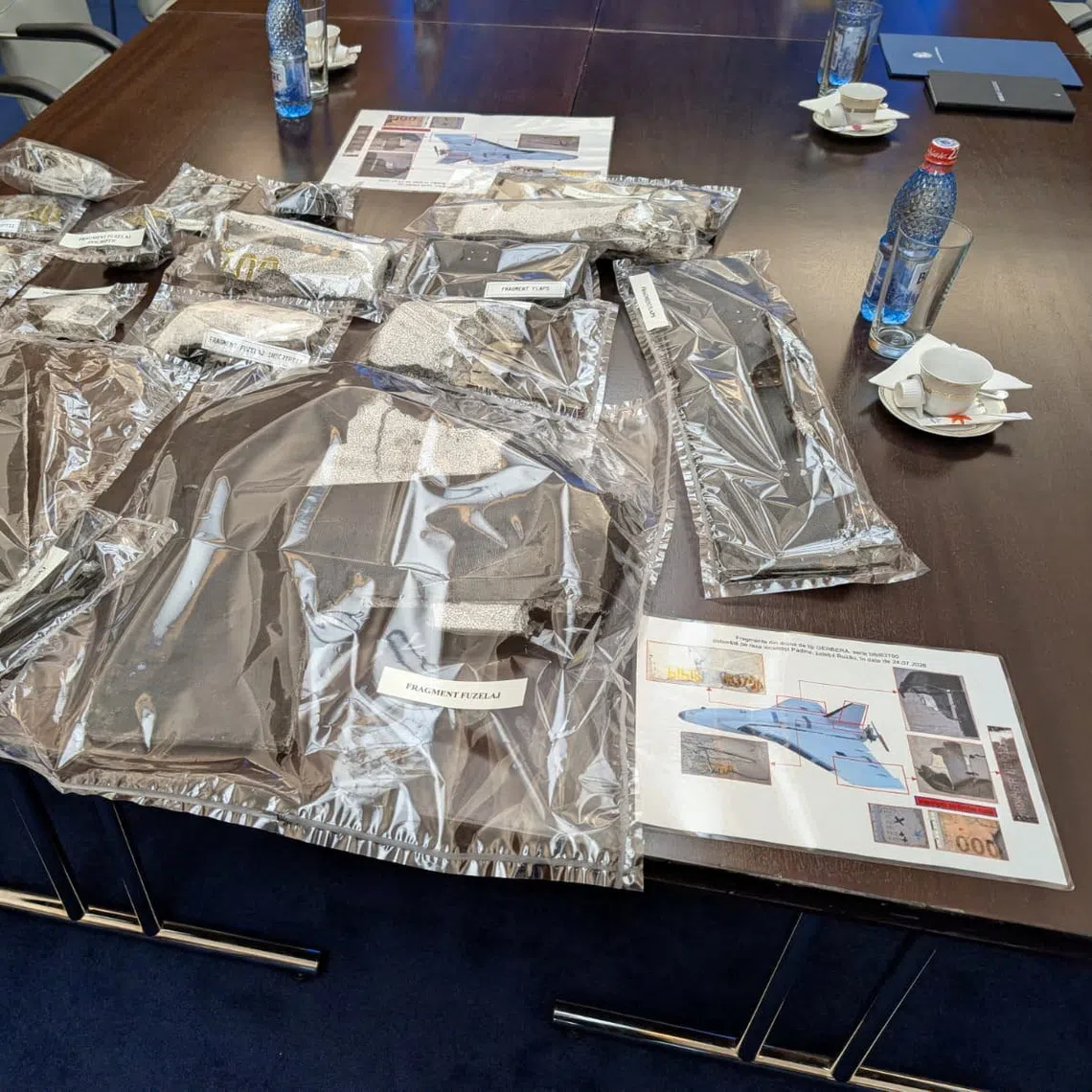 A photo from the Romanian Foreign Ministry, released in July, showing fragments of drones downed on Romanian territory.