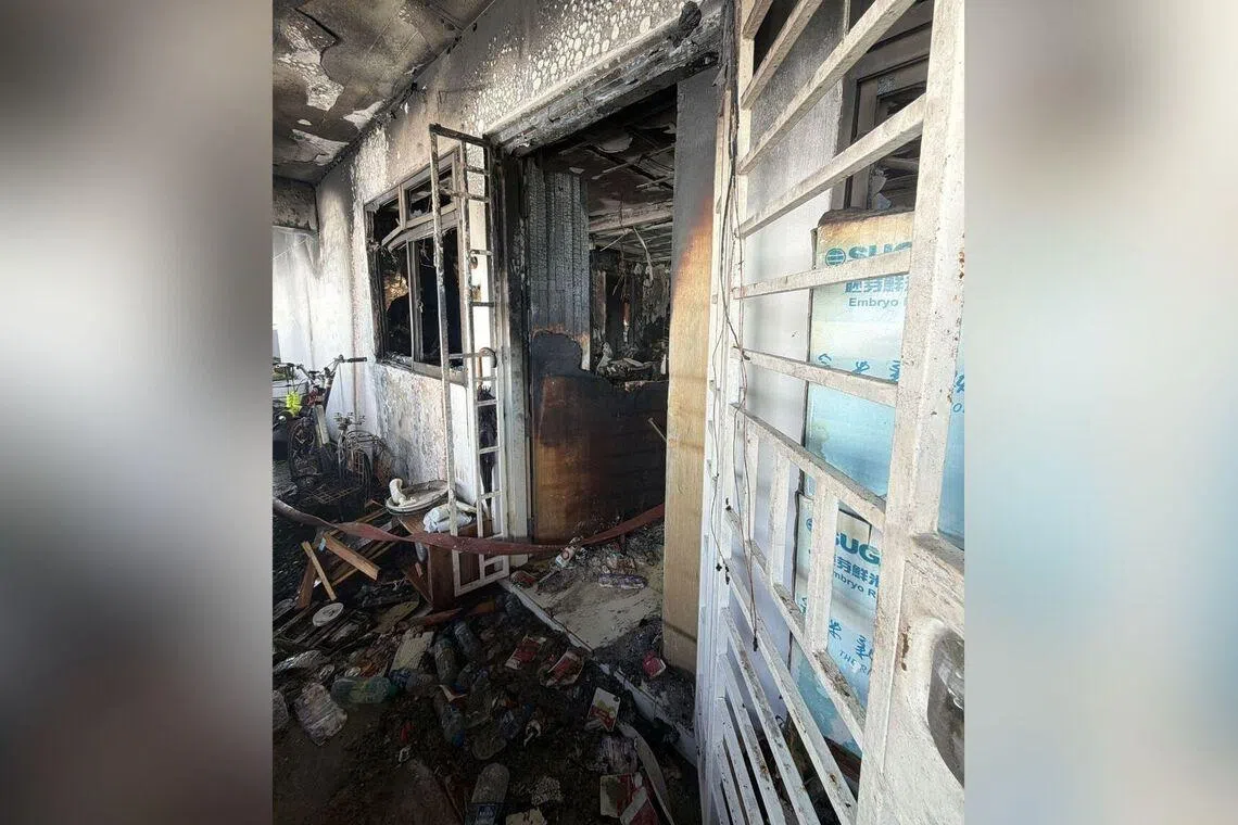 In a photo of the aftermath of the fire, parts of the ceiling, window and furniture of the affected unit appear to have been damaged.