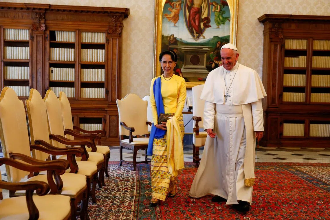Pope Francis has offered refuge on Vatican territory to Myanmar's democracy icon Aung San Suu Kyi.