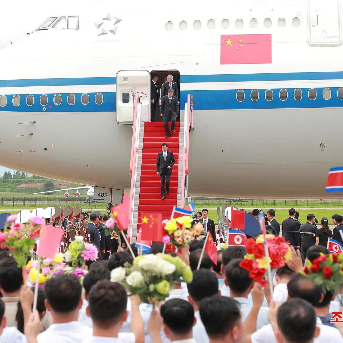The Chinese delegation led by Wang Huning arrived in Pyongyang on July 15, at the invitation of North Korea.