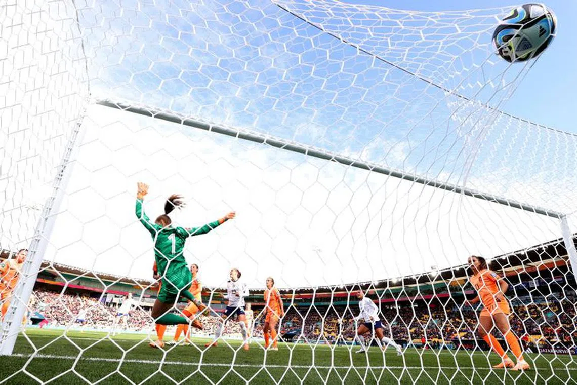 FILE PHOTO: Soccer Football - FIFA Women's World Cup Australia and New Zealand 2023 - Group E - United States v Netherlands - Wellington Regional Stadium, Wellington, New Zealand - July 27, 2023 Lindsey Horan of the U.S. scores their first goal REUTERS/Amanda Perobelli