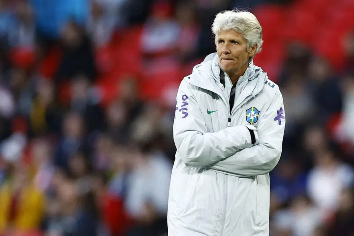 FILE PHOTO: Soccer Football - Women's Finalissima - England v Brazil - Wembley Stadium, London, Britain - April 6, 2023 Brazil coach Pia Sundhage before the match Action Images via Reuters/Andrew Boyers/File photo