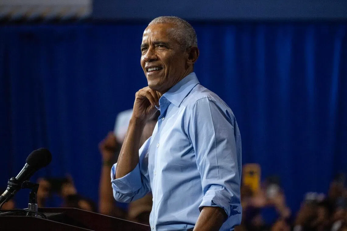 Former US president Barack Obama speaking at a midterm elections campaign rally in Cleveland, Ohio, on Oct 24.