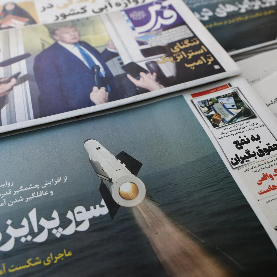 An Iranian newspaper with a cover photo of an Iranian missile, in Tehran, Iran, February 19, 2026. Majid Asgaripour/WANA (West Asia News Agency) via REUTERS