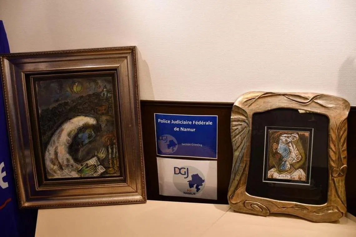 Two stolen paintings by Picasso and Chagall that were found in the Belgian city of Antwerp are seen in this undated handout image. Parquet of Namur/Handout via REUTERS