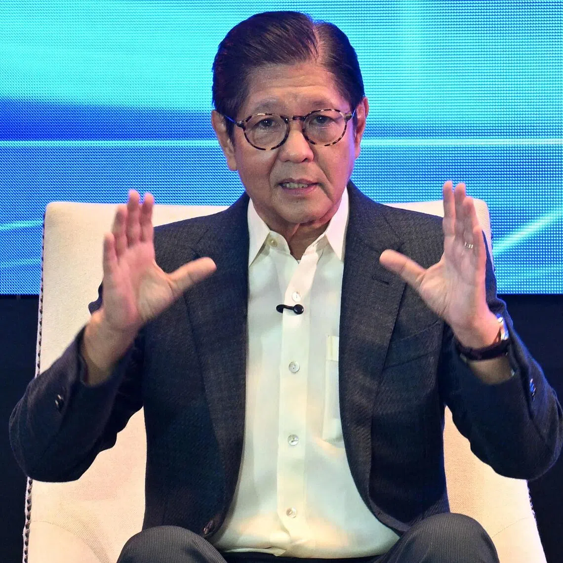 Philippine President Ferdinand Marcos Jr during the Foreign Correspondents Association of the Philippines forum at a hotel in Manila on Aug 14.