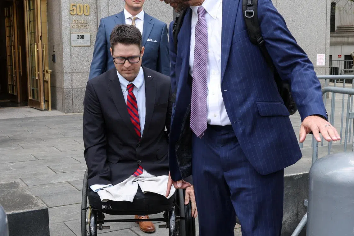 US Air Force veteran Brian Kolfage leaves his sentencing hearing in New York City.