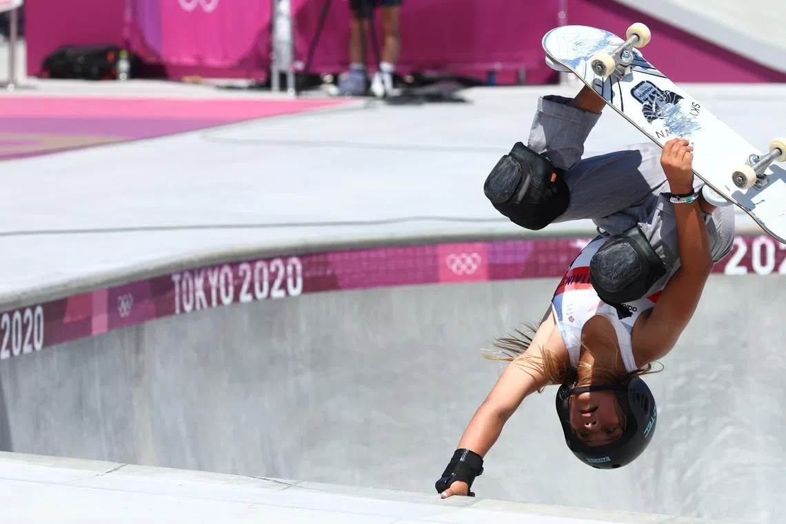 British skateboarder Sky Brown in action during the Tokyo Olympics in 2021. 