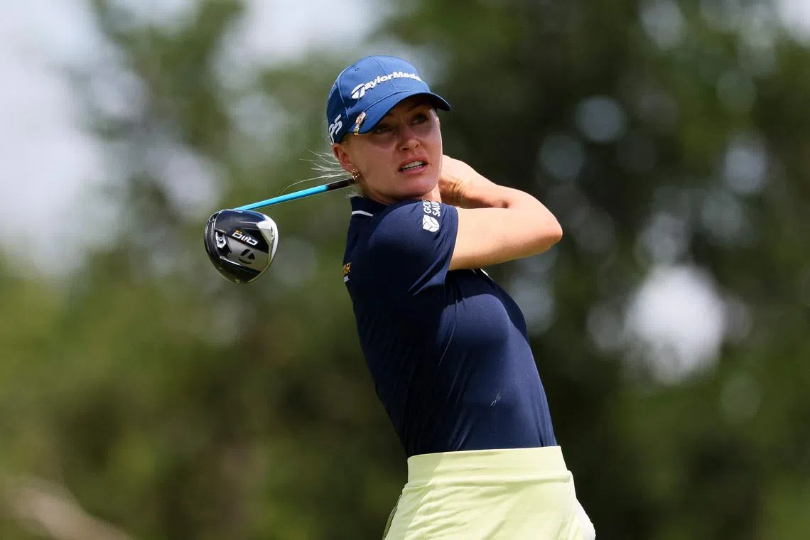 England’s Charley Hull twice collapsed on the fourth tee, her 13th hole, and was taken from the course on a medical cart.