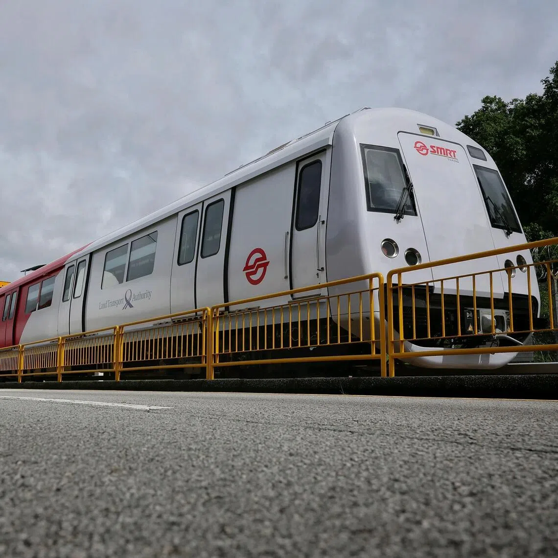 The refurbished C151B train with new livery, as seen during a media preview at SMRT Bishan Depot on Dec 18, 2025. ST PHOTO: KEVIN LIM vctrain18