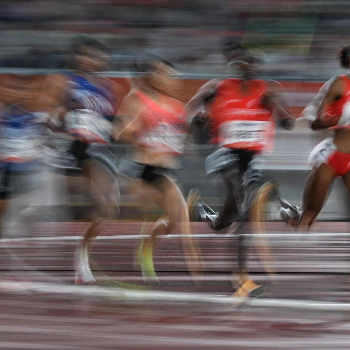 Winfred Yavi (right) of Bahrain in action during the Asian Games Women?s 5000m final at the Paloma Mizuho Stadium on Sept 28, 2026.