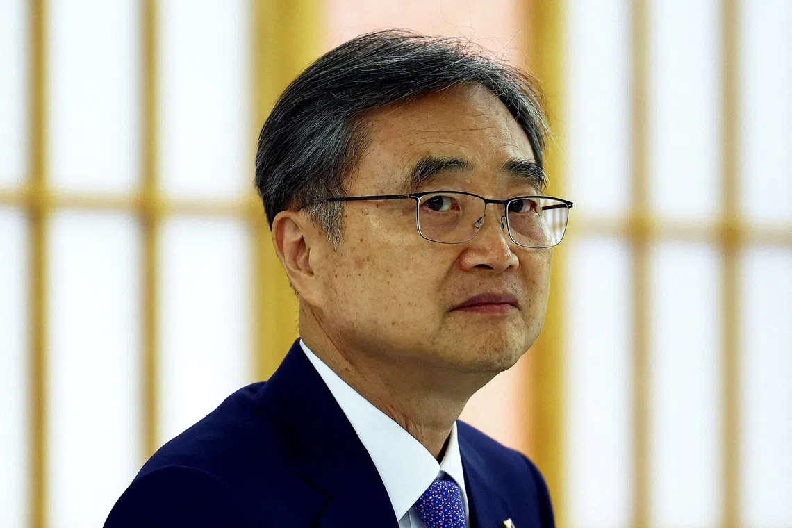 FILE PHOTO: South Korea's Foreign Minister Cho Hyun attends a meeting with Japan's Foreign Minister Takeshi Iwaya (not pictured) at Foreign Ministry in Tokyo, Japan July 29, 2025. REUTERS/Issei Kato/Pool/File Photo