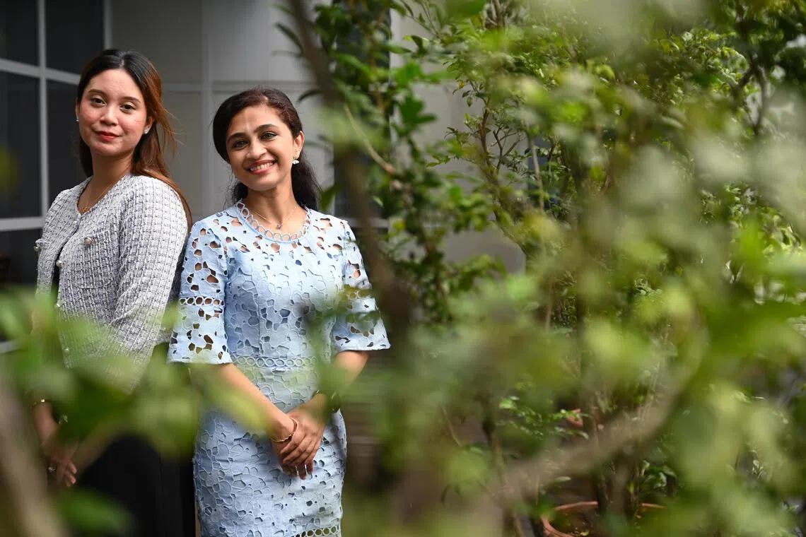 (From left) Shazwani Sazali and Anu Mary Abraham were offered scarless thyroid surgery which would avoid a visible neck scar.