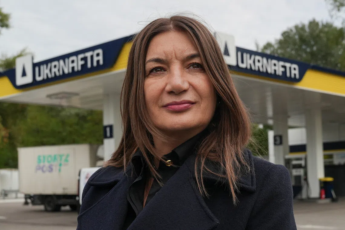 Lesya Zharska, director of the fuel stations network at state-owned Ukrnafta, attends an interview with Reuters, amid Russia's attack on Ukraine, in Kyiv, Ukraine, October 6, 2026. REUTERS/Anna Voitenko