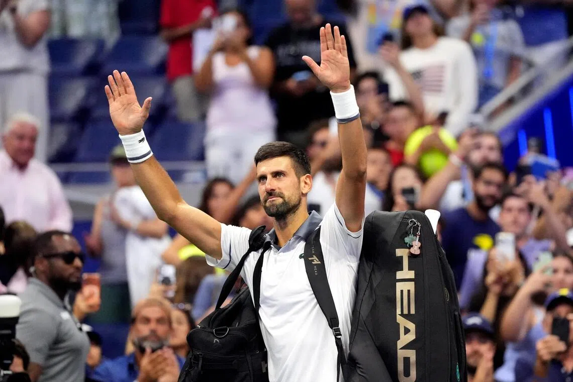 Serbia’s Novak Djokovic thanking the crowd after losing his opening US Open match to Argentina’s Mariano Navone in New York on Aug 30.