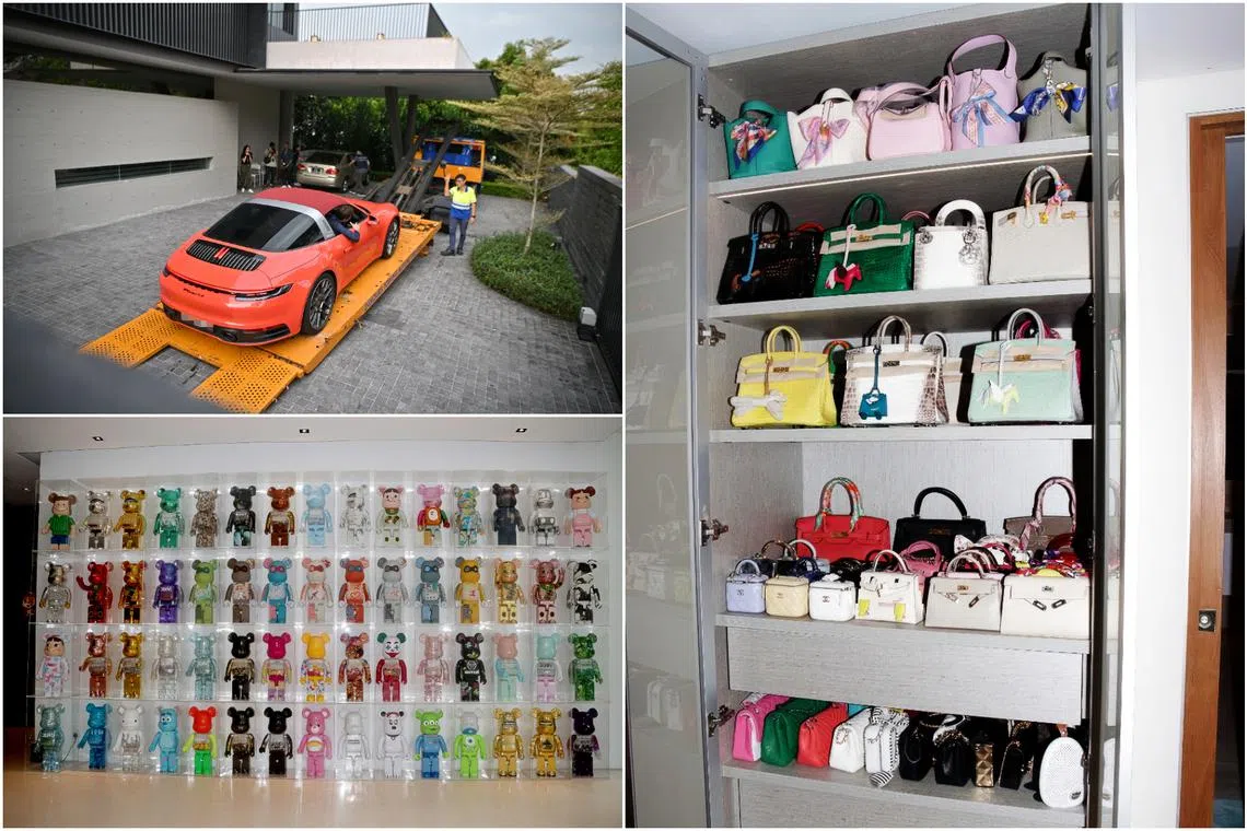 The assets forfeited by the 10 foreigners in the case include luxury cars, handbags and Bearbricks ornaments.