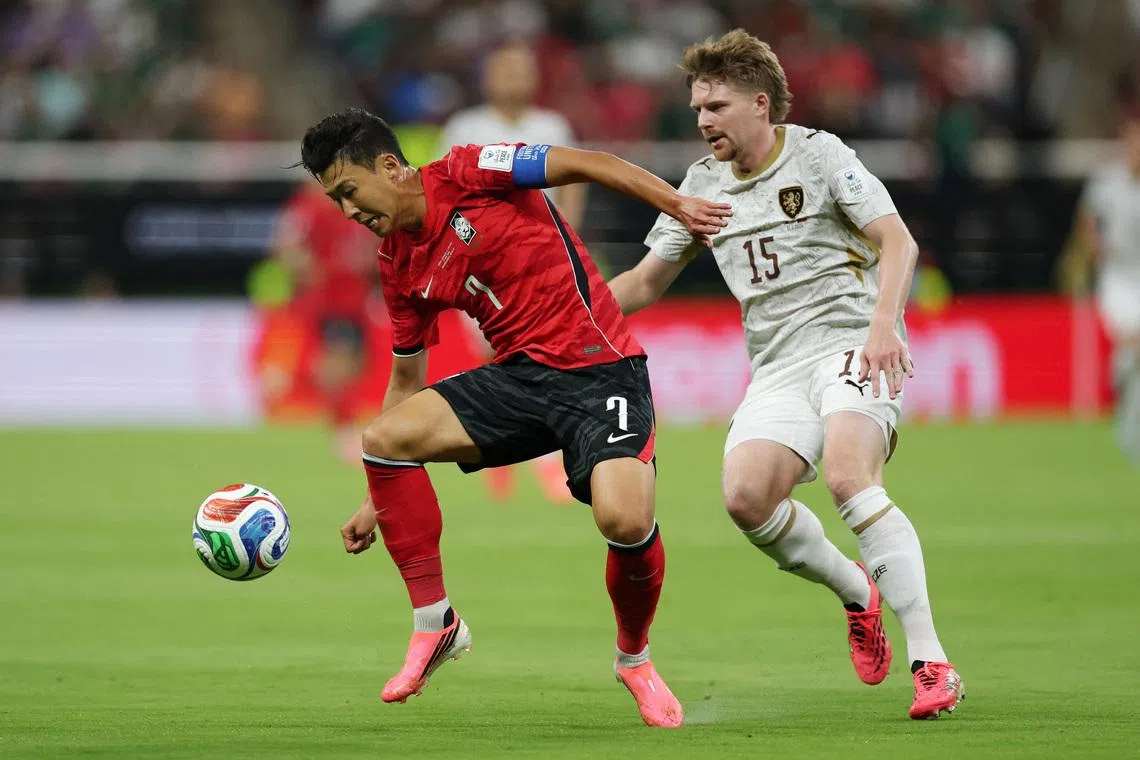 Soccer Football - FIFA World Cup 2026 - Group A - South Korea v Czech Republic - Estadio Guadalajara, Guadalajara, Mexico - June 11, 2026 South Korea's Son Heung-min in action with Czech Republic's Pavel Sulc REUTERS/Paul Childs