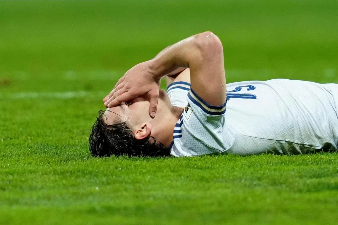 Soccer Football - FIFA World Cup - UEFA Qualifiers - Finals - Bosnia and Herzegovina v Italy - Bilino Polje Stadium, Zenica, Bosnia and Herzegovina - March 31, 2026 Italy's Pio Esposito reacts after missing a chance to score REUTERS/Matteo Ciambelli
