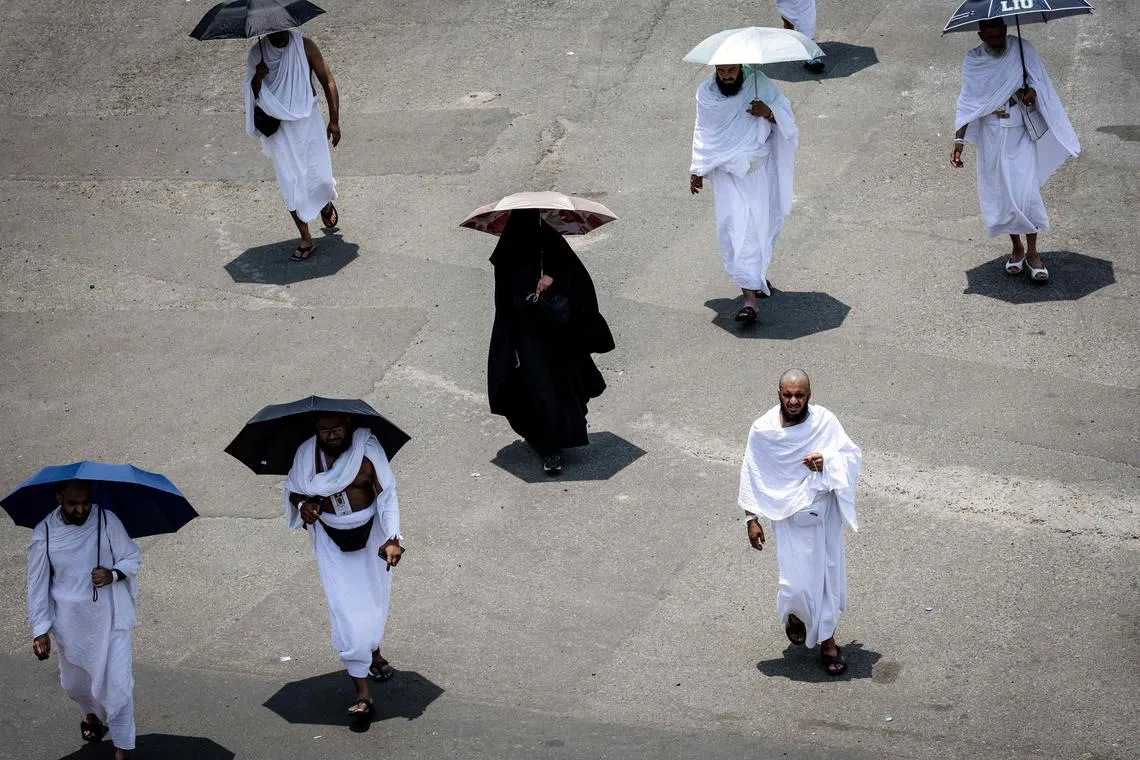 Muslim pilgrims at the annual Haj pilgrimage near the holy city of Mecca, against the grim backdrop of the Gaza war and in exhausting summer heat.
