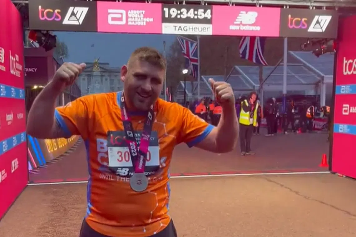 Mr Tom Durnin finished the 2023 London Marathon in eight hours, 10 minutes and 58 seconds.