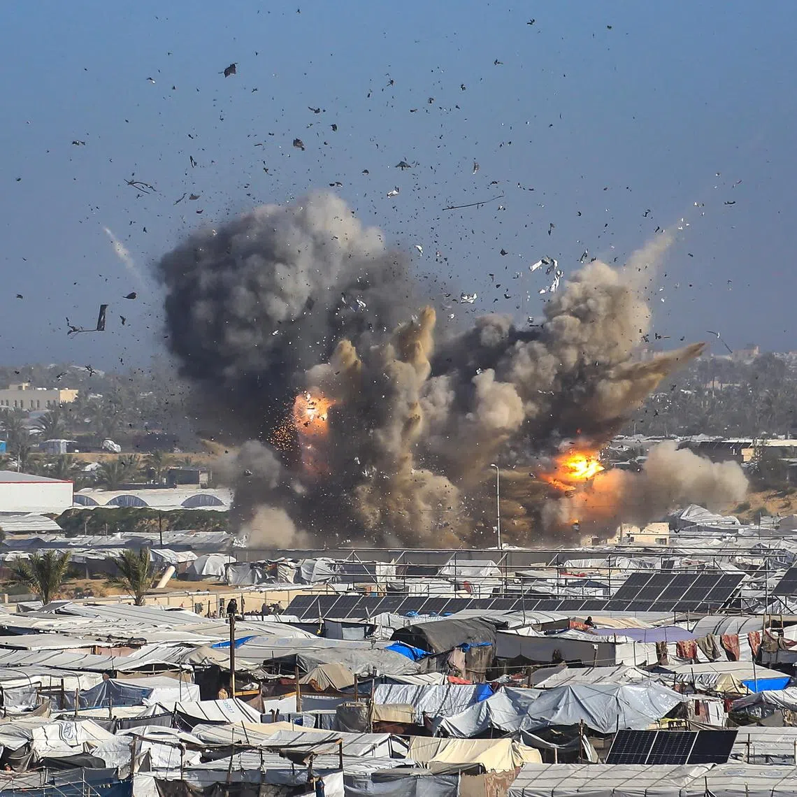 An Israeli air strike targeting the Ghaith camp, which shelters displaced people, in Khan Younis, in the southern Gaza Strip, on Jan 31.