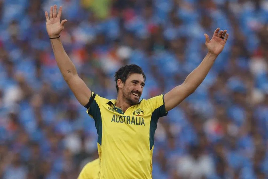 Cricket - ICC Cricket World Cup 2023 - Final - India v Australia - Narendra Modi Stadium, Ahmedabad, India - November 19, 2023 Australia's Mitchell Starc celebrates after taking the wicket of India's KL Rahul, caught by Josh Inglis REUTERS/Adnan Abidi/File Photo