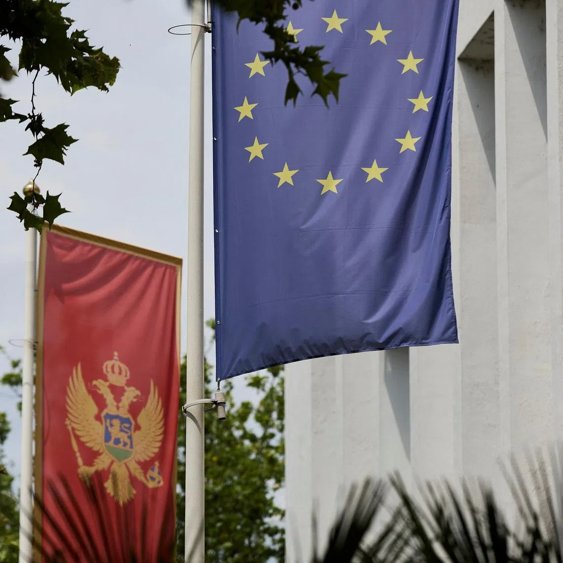EU and Montenegro flags in front of the Presidential Office in Podgorica, Montenegro, June 3, 2026. REUTERS/Stevo Vasiljevic