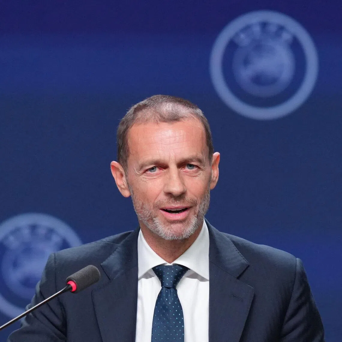 UEFA president Aleksander Ceferin addressing a press conference at the 50th UEFA Ordinary Congress in Brussels on Feb 12.