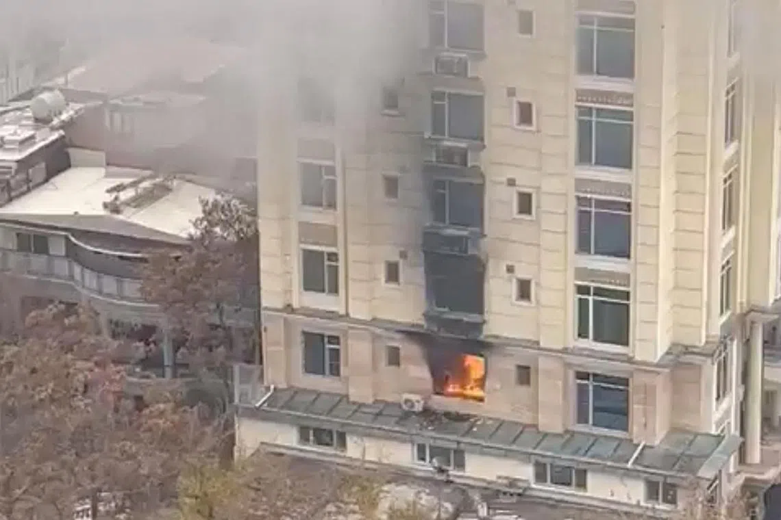 View of a hotel fire in Shahr-e-Naw neighbourhood where gunfire was also heard in Kabul, Afghanistan on Dec 12, 2022.