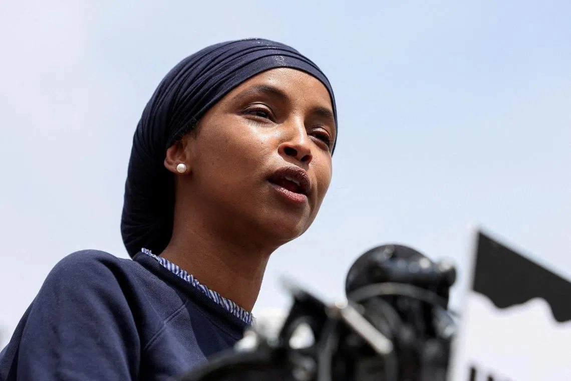 FILE PHOTO: U.S. Representative Ilhan Omar (D-MN) speaks during a press conference on Capitol Hill in Washington, U.S., May 23, 2024. REUTERS/Amanda Andrade-Rhoades/File Photo