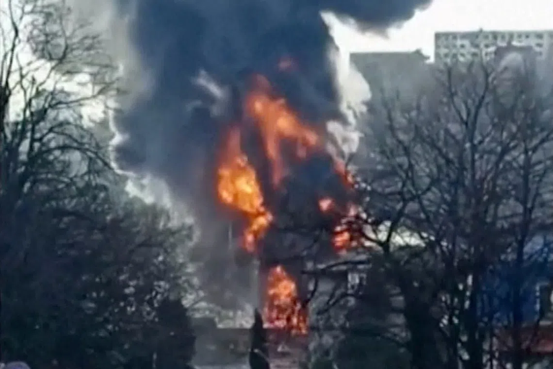 Flames and smoke rising after an attack on an oil refinery in Tuapse in March.