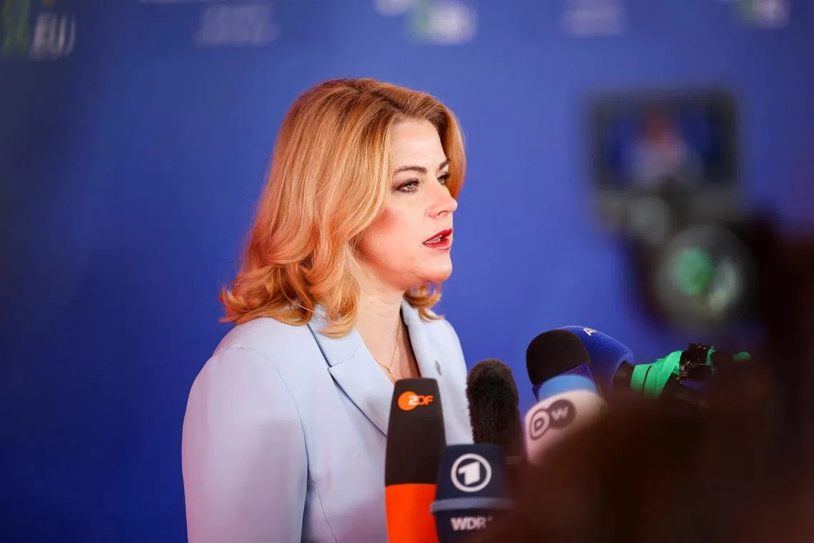FILE PHOTO: Latvia's Prime Minister Evika Silina addresses the media on the day of a summit of the European Union and regional partners' leaders in Nicosia (Lefkosia), Cyprus, April 24, 2026. REUTERS/Yiannis Kourtoglou/File Photo