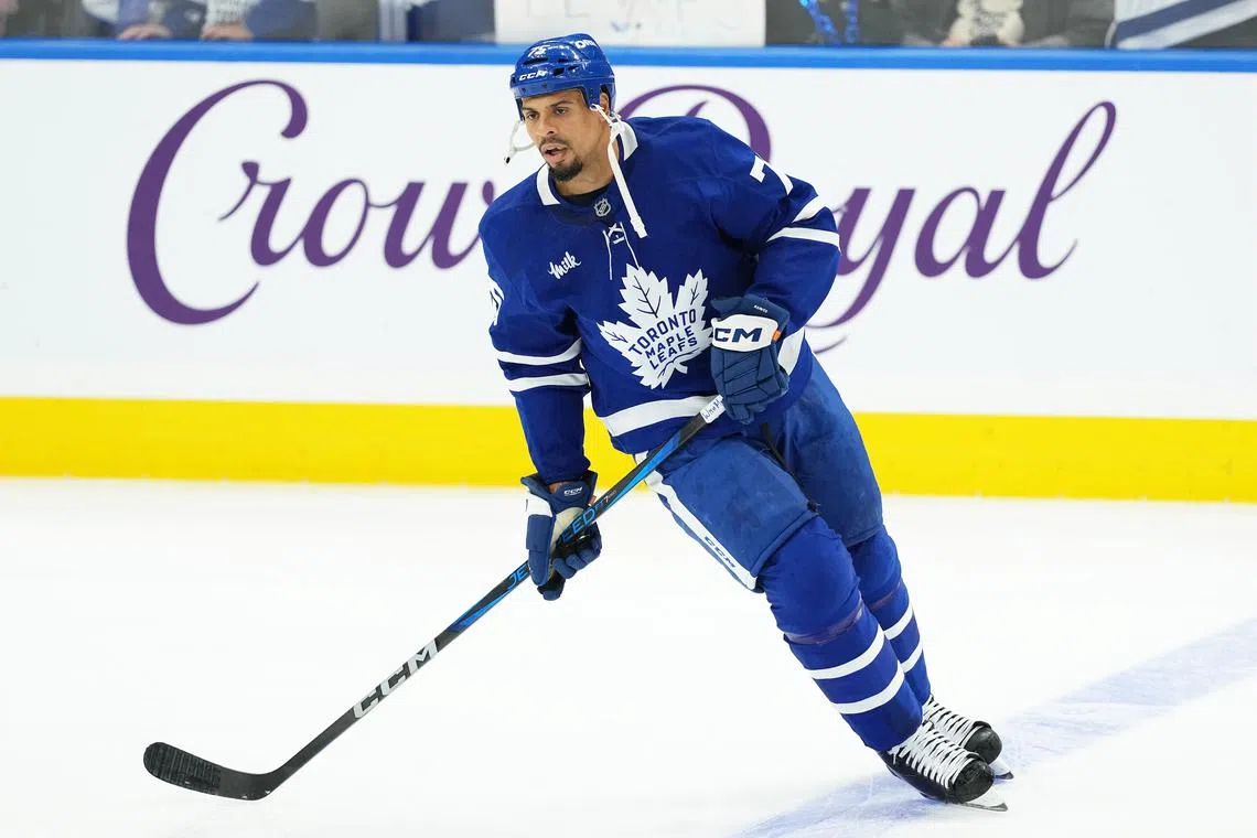 FILE PHOTO: Oct 19, 2024; Toronto, Ontario, CAN; Toronto Maple Leafs right wing Ryan Reaves (75) skates during warmups before a game against the New York Rangers at Scotiabank Arena. Nick Turchiaro-Imagn Images/File Photo