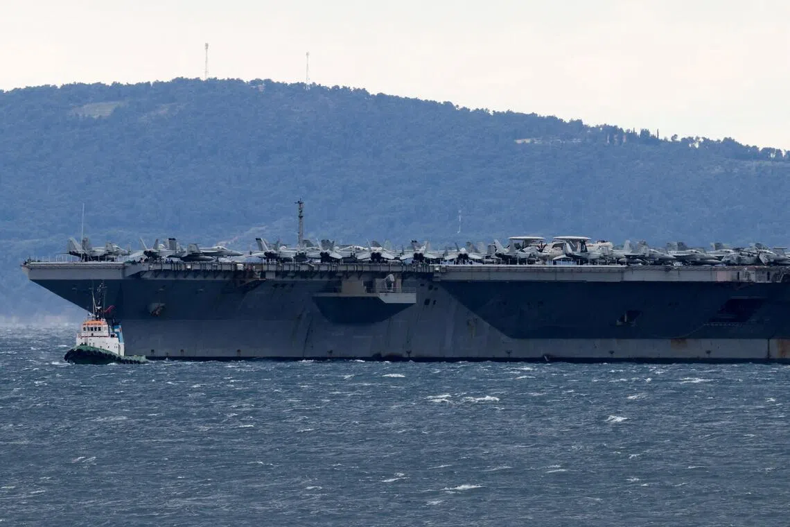 US aircraft carrier Gerald R. Ford holds position in front of Split, Croatia in the Adriatic Sea.