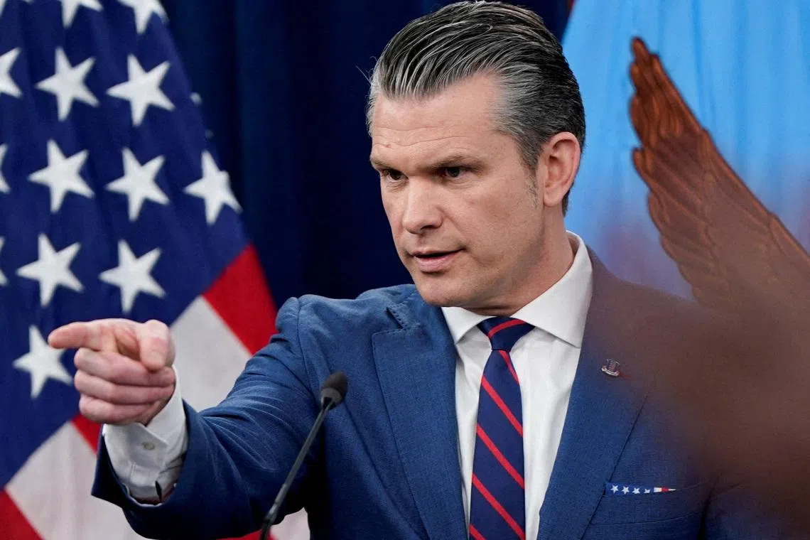 U.S. Secretary of Defense Pete Hegseth holds a briefing amid the U.S.-Israeli conflict with Iran, at the Pentagon in Washington, D.C., U.S., March 2, 2026. REUTERS/Elizabeth Frantz