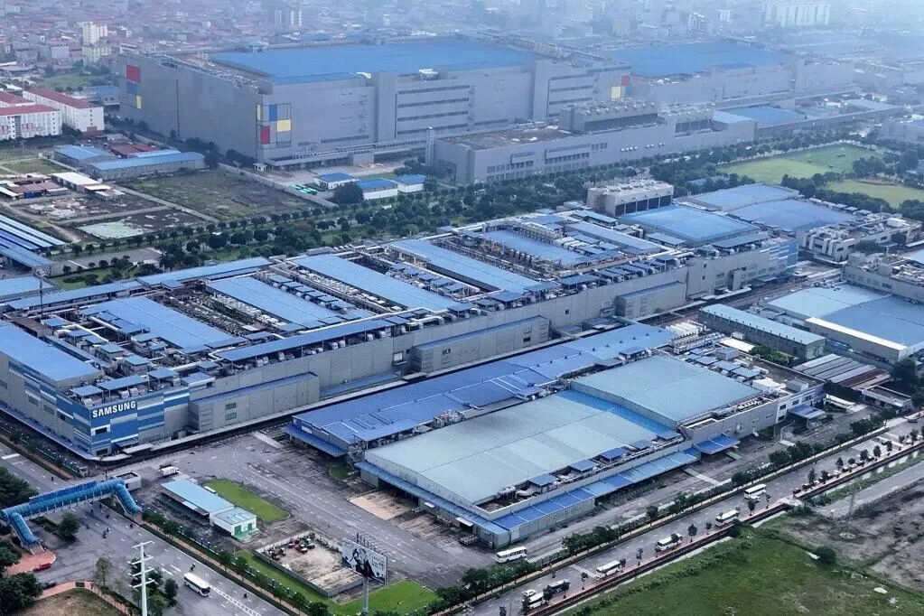 This aerial picture shows South Korean electronics giant Samsung's factory in Vietnam's Bac Ninh province on June 11, 2024. (Photo by Nhac NGUYEN / AFP)