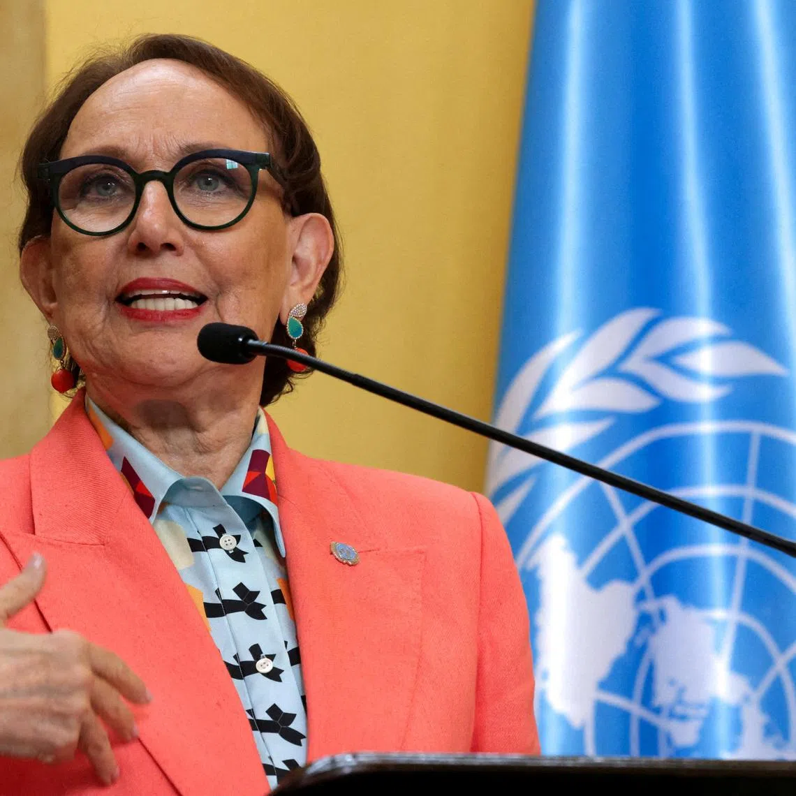 FILE PHOTO: Rebeca Grynspan, former Vice President of Costa Rica, speaks during a news conference where the government  announced her nomination  for United Nations secretary-general, in San Jose, Costa Rica, October 8, 2025. REUTERS/Mayela Lopez/File Photo
