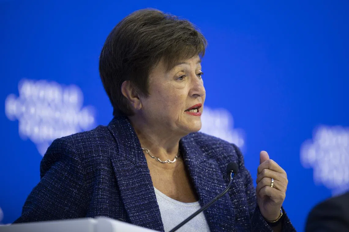 Ms Kristalina Georgieva, International Monetary Fund (IMF)  Managing Director, attends a panel discussion on the closing day of the 53rd annual meeting of the World Economic Forum in Davos, Switzerland, on Jan 20, 2023. 