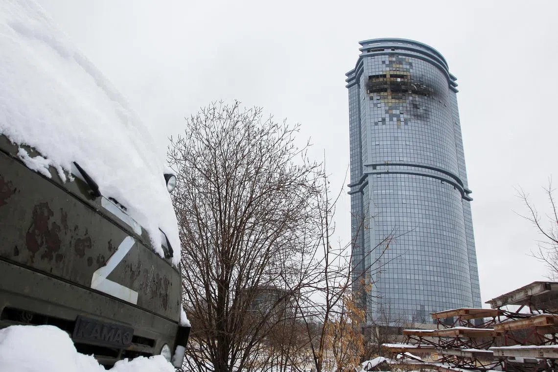 A view shows a damaged multi-storey residential building following an alleged Ukrainian drone attack in the course of Russia-Ukraine conflict, in Kazan, Russia December 21, 2024. REUTERS/Stringer
