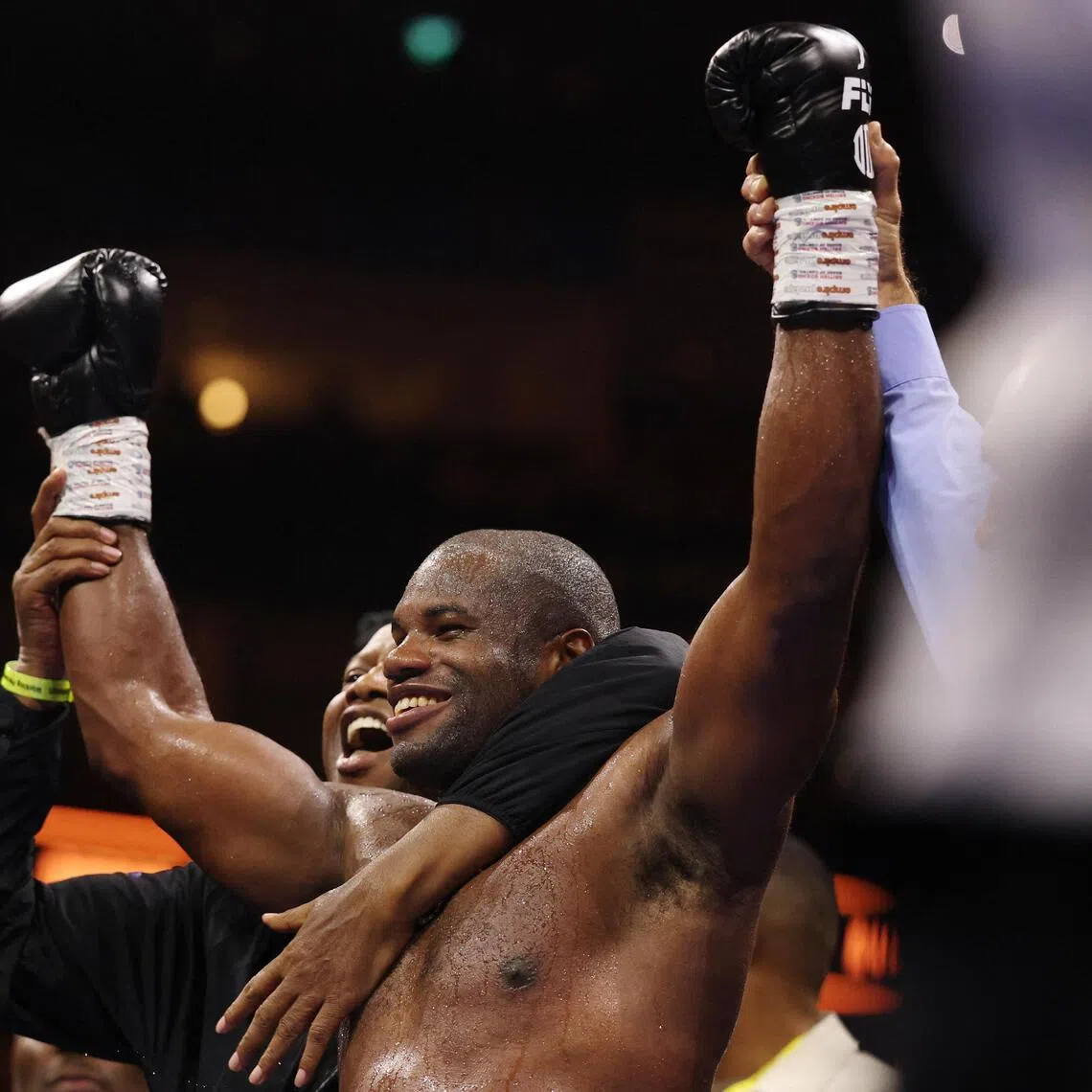 Daniel Dubois celebrates after winning his WBO world heavyweight title fight against Fabio Wardley at the O2 Arena in London on Oct 17.