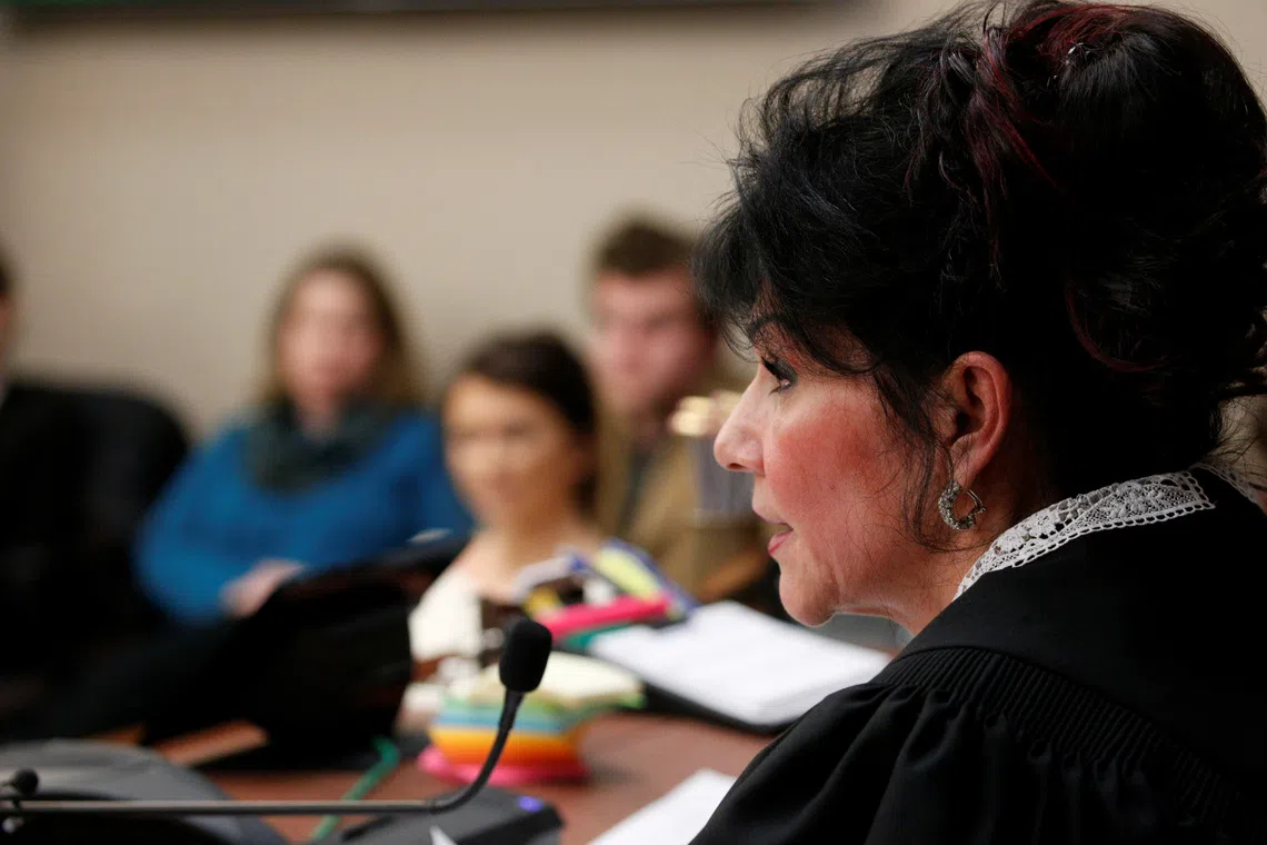 Judge Rosemarie Aquilina sentencing Larry Nassar in Lansing, Michigan in January 2018.