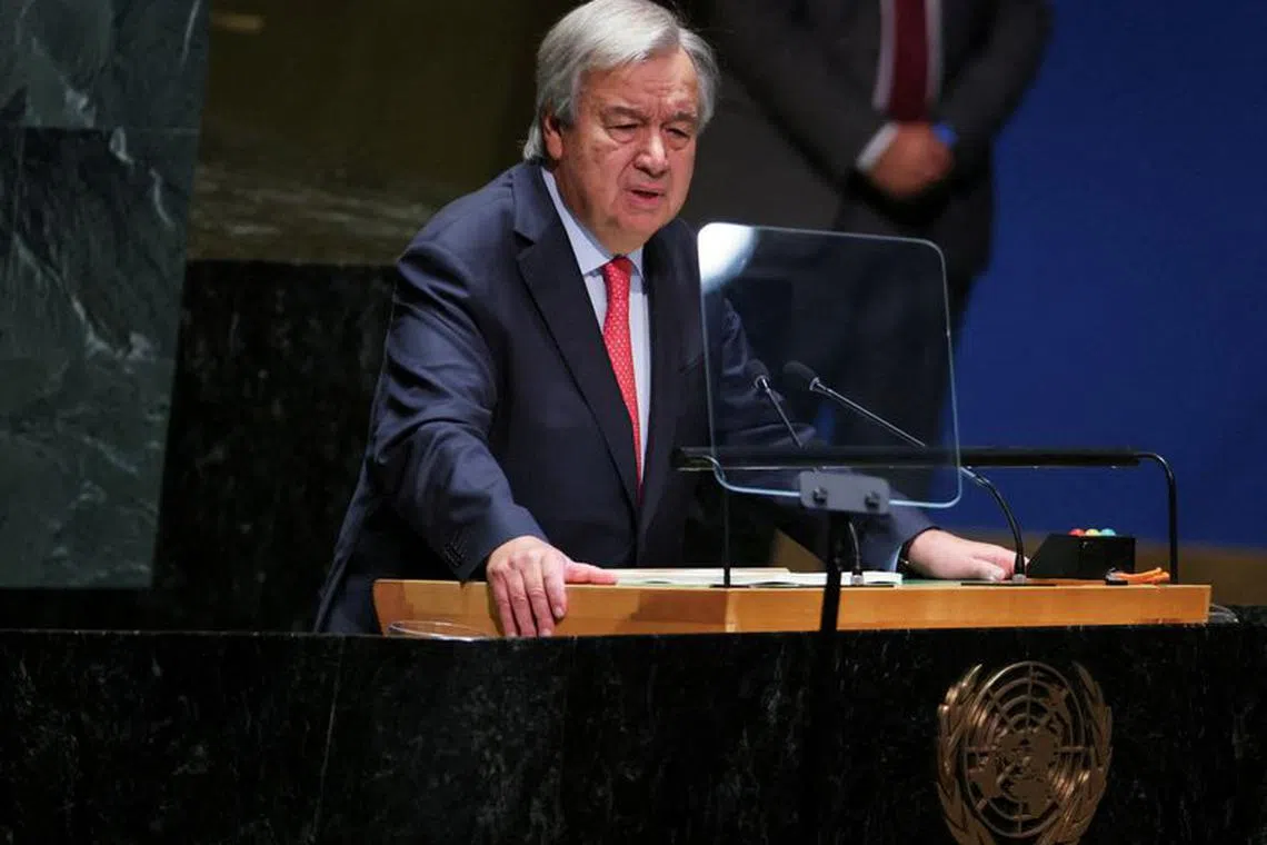 FILE PHOTO: United Nations Secretary-General Antonio Guterres addresses the 78th Session of the U.N. General Assembly in New York City, U.S., September 19, 2023. REUTERS/Brendan McDermid/File Photo