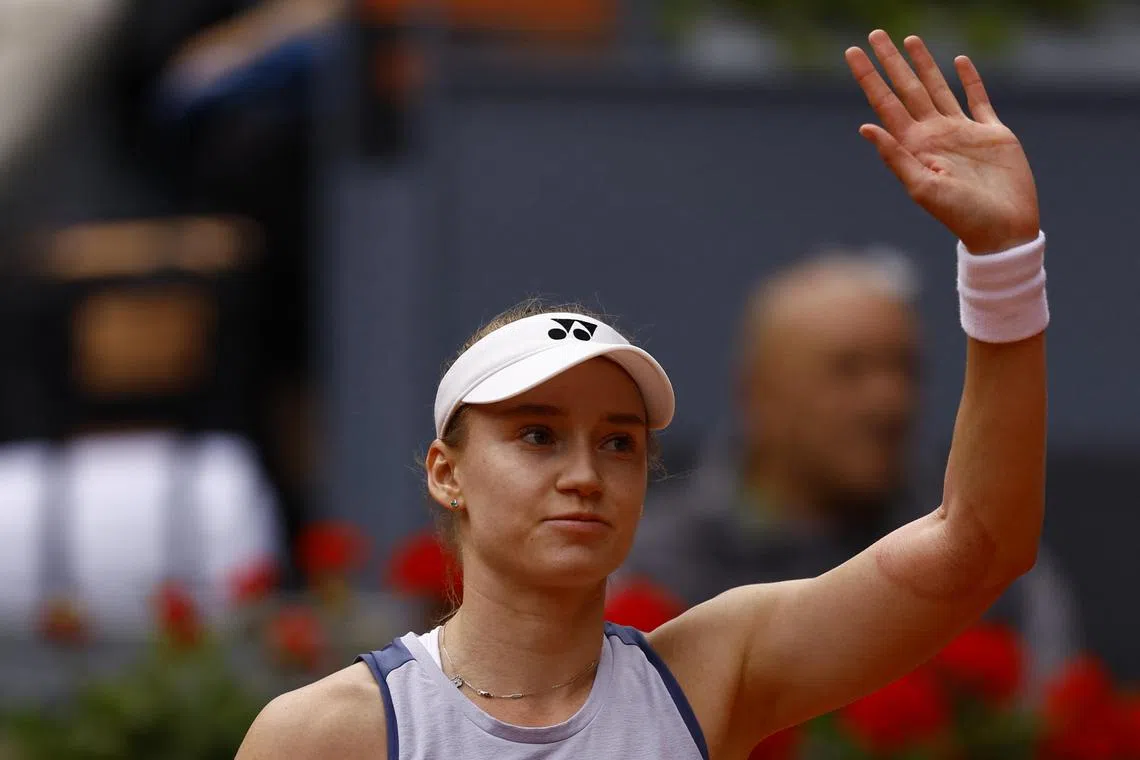 Kazakhstan's Elena Rybakina celebrates winning her quarter-final match against compatriot Yulia Putintseva.