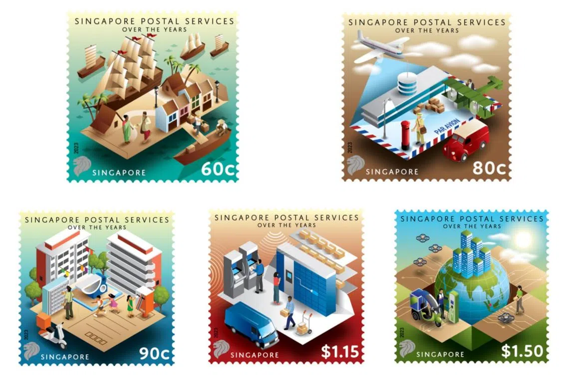 Illustrated by designer Wong Wui Kong, the new SingPost stamps feature five designs.