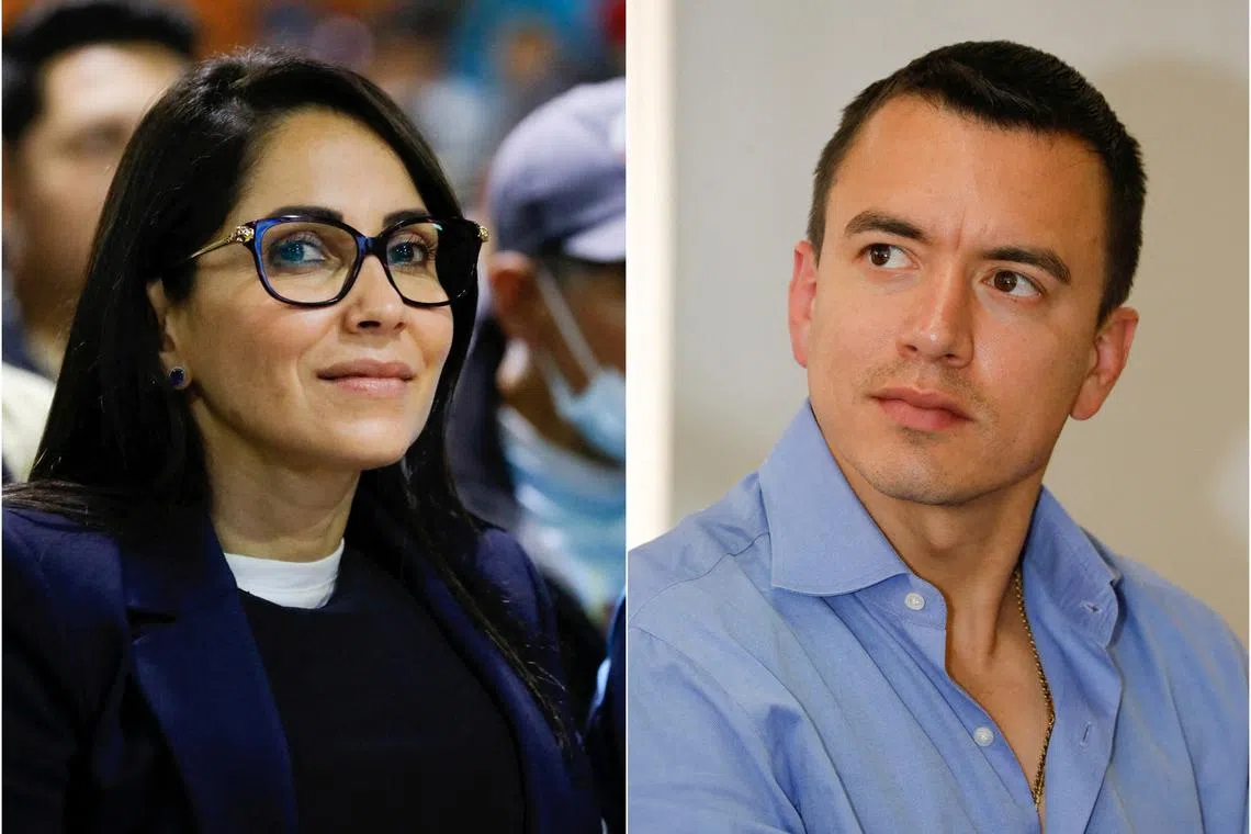 FILE PHOTO: A combination  picture shows Ecuadorean presidential candidates Luisa Gonzalez and Daniel Noboa attending an event, in Quito, Ecuador October 12, 2023. REUTERS/Karen Toro/File Photo