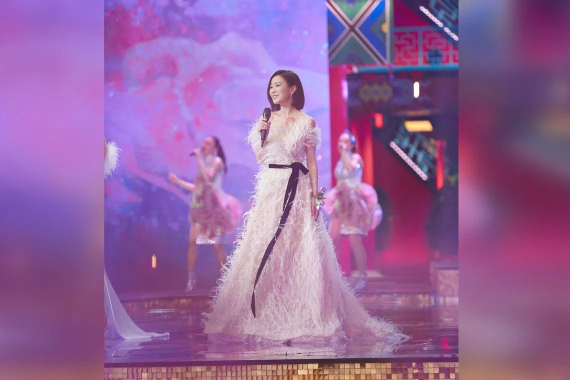 Hong Kong actress Charmaine Sheh performed at the 2024 Beijing TV Spring Festival Gala.