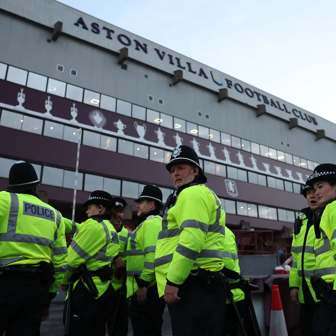 Soccer Football - UEFA Europa League - Aston Villa v Maccabi Tel Aviv - Villa Park, Birmingham, Britain - November 6, 2025 Police officers are seen outside the stadium before the match REUTERS/Hannah Mckay